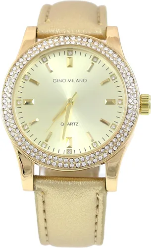 Miniatura 3 de Reloj de pulsera de cuero dorado para mujer y cartera de tres pliegues a juego