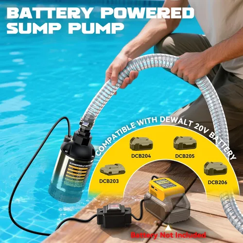 Miniatura 5 de Ecarke Bomba de agua sumergible inalámbrica compatible con batería Dewalt de 20 V, bomba de sumidero de alto flujo sin escobillas de 1268 GPH