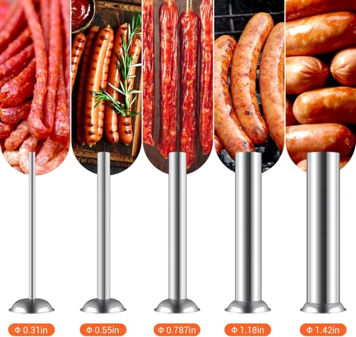 Miniatura 4 de LEEVOT - Embutidor manual de 7LBS/3L, kit profesional de acero inoxidable para hacer y rellenar salchichas con 2 velocidades, 5 tubos de relleno