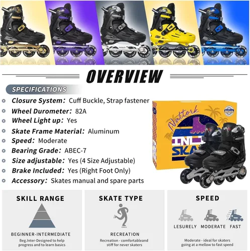 Miniatura 5 de Nattork Patines en línea ajustables para niños con ruedas iluminadas para niños y niñas - Decoraciones de autos de carreras geniales para interiores