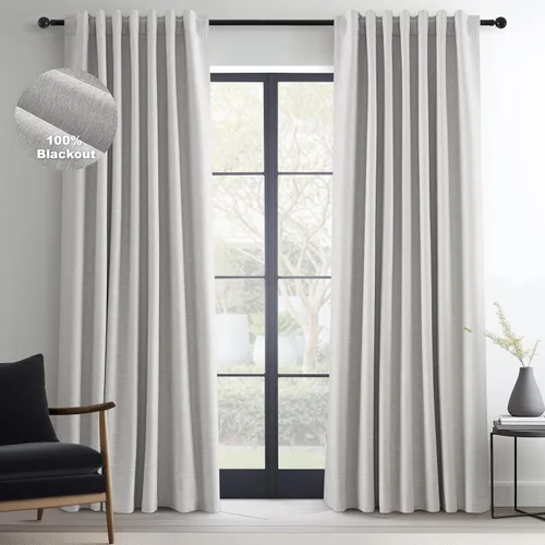 Miniatura 9 de Topfinel Cortinas opacas, blanco beige, 2 paneles, ventanas pequeñas, textura, mezcla de lino, bohemia, abedul, rural, gancho, bolsillo trasero