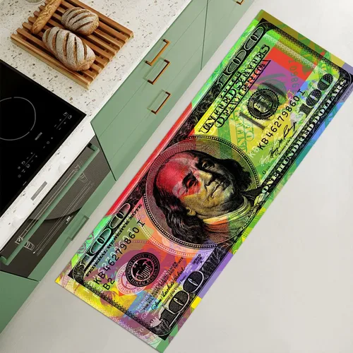 Miniatura 11 de JUST BREATHE Divertida alfombra con dinero de pato rojo de dibujos animados, billete de un dólar, alfombra de corredor negra dorada para hombres