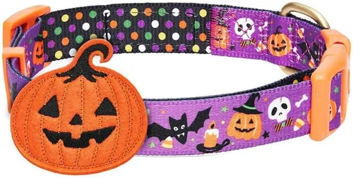 Miniatura 10 de Blueberry Pet-10 patrones de otoño, Halloween, Día de Acción de Gracias, collar de perro, etc., L, Pumpkin Calabaza