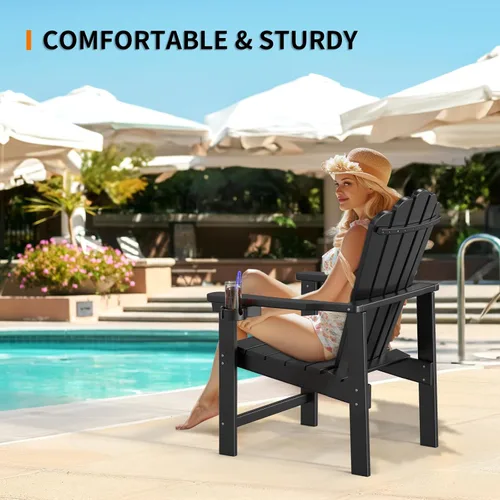 Miniatura 5 de VINGLI Silla Adirondack plegable de plástico con soporte para tazas, material HDPE 100% reciclable, cómoda capacidad de peso de 380 libras