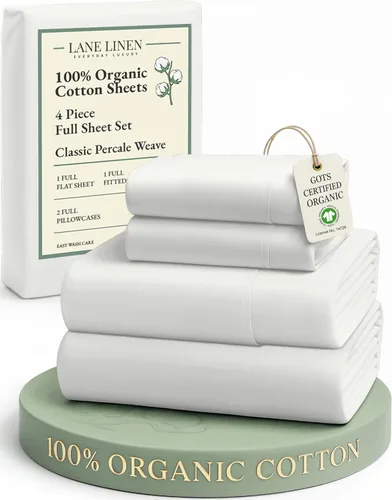 Miniatura 18 de LANE LINEN Sábanas 100% algodón orgánico para cama tamaño King, sábanas de percal suave, transpirables, de lujo, estilo hotelero, lavables a 09