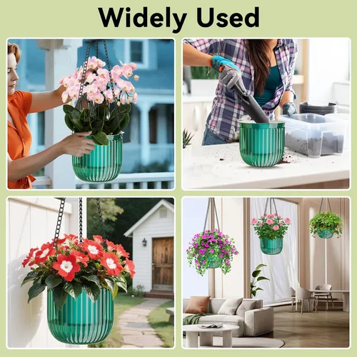 Miniatura 8 de ZeeDix Paquete de 3 macetas colgantes de 6.5 pulgadas para plantas de interior, macetas colgantes de riego automático con 3 ganchos y drenaje