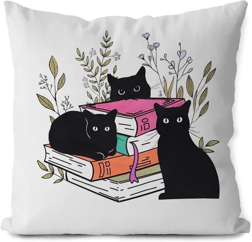 Miniatura 5 de Brand Fundas de Almohada de Gato 18x18 pulgadas - Juego de Regalo de Almohadas Decorativas para Amantes de los Gatos (Rosa y Negro)