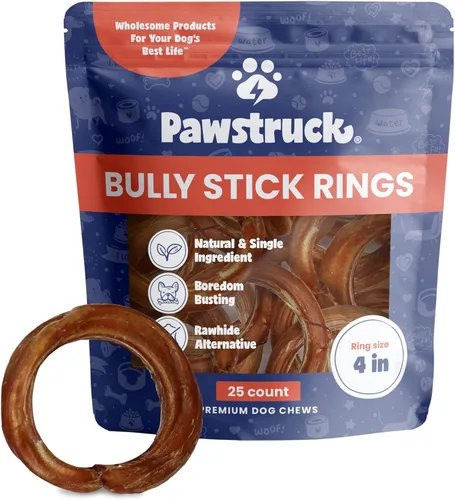 Pawstruck Anillos de palo de carne seca totalmente naturales de 4" para perros - Sin piel cruda, 100% carne de res, huesos masticables dentales de