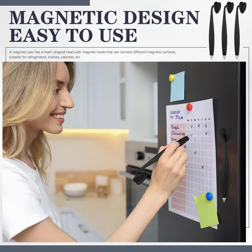 Miniatura 3 de Glenmal 3 bolígrafos magnéticos de tinta negra, divertido bolígrafo con forma de corazón para refrigerador y otras superficies magnéticas, regalos