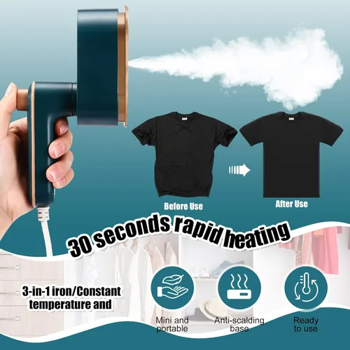 Miniatura 3 de Mini plancha de viaje portátil para ropa, vaporizador de viaje 3 en 1, plancha de mano giratoria de 180°, máquina portátil de tamaño pequeño