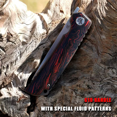 Miniatura 7 de KATSU Navaja de bolsillo plegable para hombres, navaja de bolsillo de 3.5'' hoja de acero D2 mango G10, navajas de bolsillo con funda de cuero