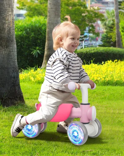 Miniatura 8 de Doselie Bicicleta de equilibrio para niños pequeños de 1 a 2 años, 4 ruedas, iluminación colorida con música, bicicleta de equilibrio para bebés