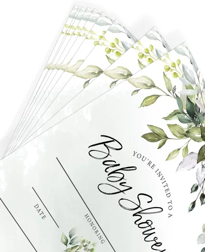 Miniatura 6 de Printed Party Invitaciones y sobres para baby shower, eucalipto verde, juego de 30