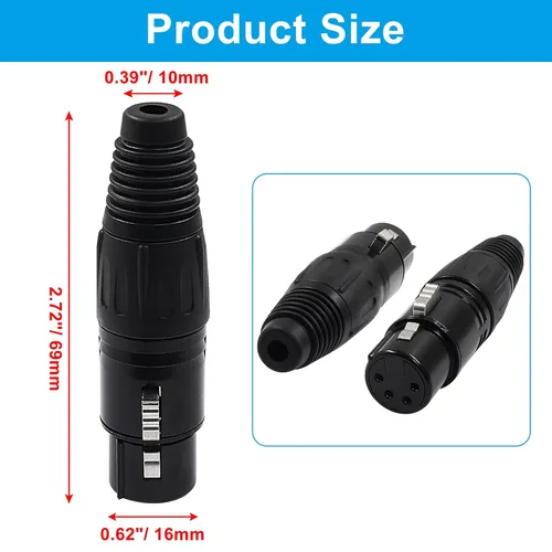 Miniatura 2 de Hordion Adaptador de enchufe de micrófono de conector hembra XLR de 4 pines, conector de micrófono, conector de cable XLR, reemplazo de enchufe