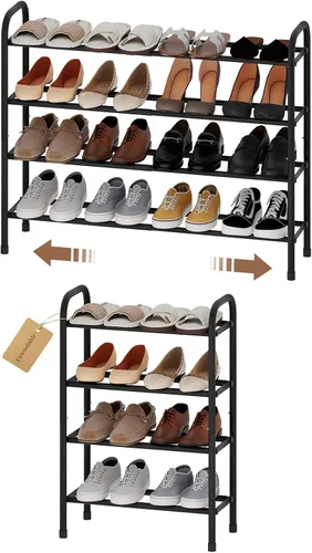Miniatura 11 de Zapatero ampliable, zapatero pequeño de metal de 2 niveles, organizador de zapatos ajustable, estante de almacenamiento para armario, entrada