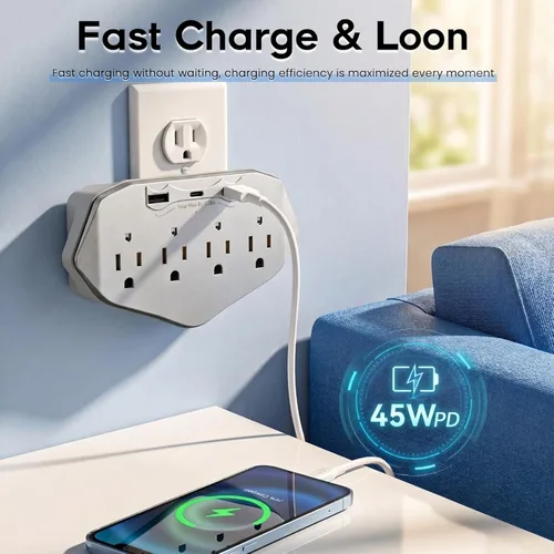Miniatura 2 de Toma de pared para cámara de seguridad WiFi 1080P, mini cámara de niñera para interiores con almacenamiento de tarjeta SD local