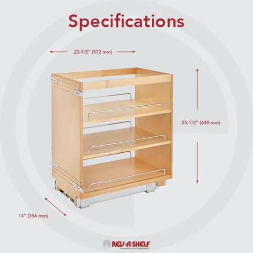 Miniatura 3 de Rev-A-Shelf Organizador de almacenamiento de gabinete de cocina extraíble de 14 pulgadas con rieles deslizantes, estante de especias de despensa