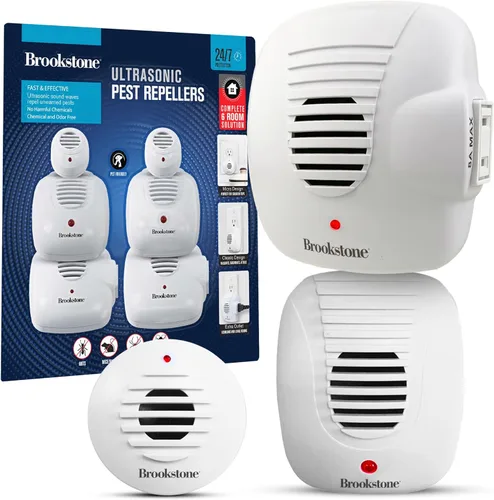 Brookstone Repelente ultrasónico de plagas - Tamaño del paquete: 6 - Seguro y eficaz disuasorio de plagas sin químicos para el hogar