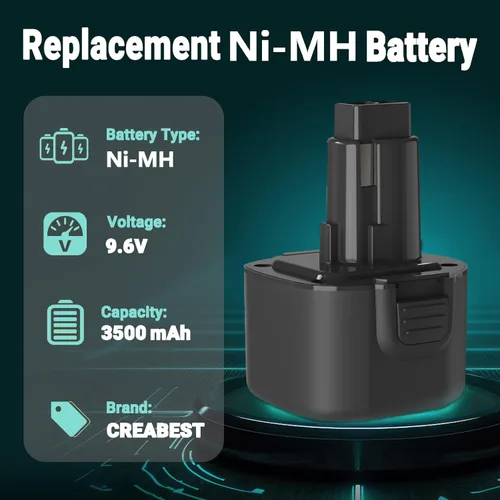 Miniatura 2 de CREABEST Paquete de 2 baterías de repuesto para Dewalt DW9052 DE9062 de 9.6 voltios 3500mAh Ni-MH DW9062 DW926 DW955 DW9061 compatible con Black &