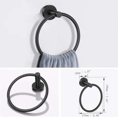 Miniatura 3 de Lairuier Juego de accesorios de baño, juego de 4 piezas de toallero que incluye soporte para papel higiénico, anillo para toallas y 2 ganchos
