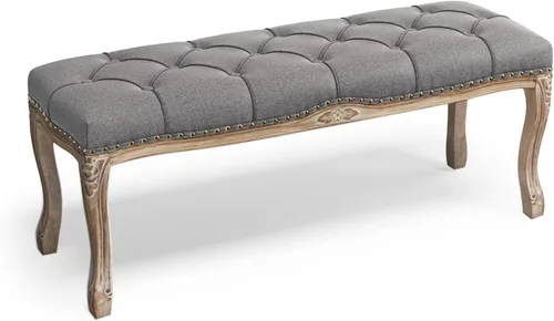 Cozyman Banco para Dormitorio, Banco de Entrada Francés Vintage Copetud de 45.2" con Tallado Tapizado, Banco para Extremo de Cama con Patas de