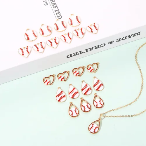 Miniatura 2 de 20 piezas de dijes deportivos de esmalte, colgantes de baloncesto y béisbol para hacer joyas, dijes de juego de pelota con strass, dijes de softball
