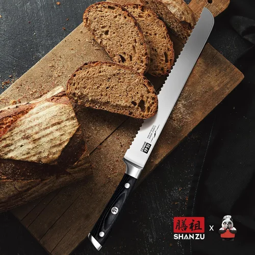 Miniatura 7 de SHAN ZU - Cuchillo para pan de 10" - Cuchillo profesional de rebanar masa madre, hoja serrada de acero inoxidable alemán 1.4116, mango ergonómico