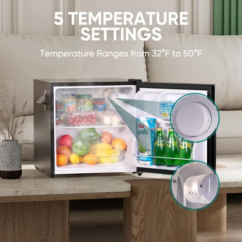 Miniatura 5 de Upstreman Mini refrigerador retro de 1.7 pies cúbicos, bajo ruido, ahorro de energía, termostato ajustable, una sola puerta, abrebotellas lateral