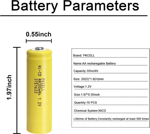 Miniatura 2 de PKCELL Paquete de 4 pilas recargables AA 1.2V 300mAh NICD con botón superior para luces solares (4 unidades)