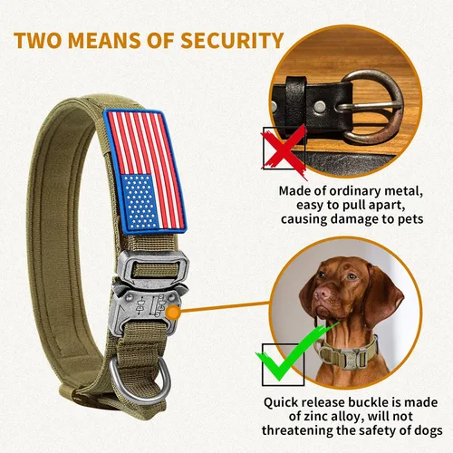 Miniatura 3 de Celifelight Collar táctico para perro, nailon ajustable, hebilla de metal resistente con asa, funda protectora Airtag, marrón, L, razas medianas
