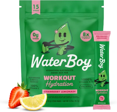 Miniatura 10 de Waterboy Hidratación de entrenamiento Paquetes de electrolitos en polvo de 2,960 mg sin azúcar L-glutamina + vitaminas Sin azúcar, todo
