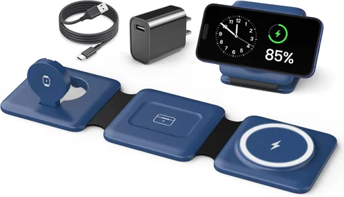 Iseyyox Estación de carga para dispositivos Apple – Base de carga inalámbrica plegable magnética 3 en 1 – Almohadilla de carga de viaje para MagSafe