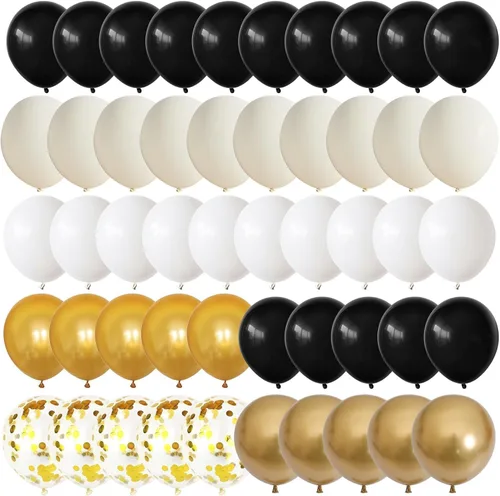 Miniatura 6 de Dagelar Globos de color negro, dorado y beige, 60 globos de arena negra dorada y blanca, globos de fiesta con confeti dorado metálico
