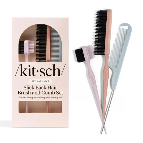 Miniatura 3 de Kitsch Cepillos para el cabello de doble cara con control de bordes para mujer, cepillo de borde con cerdas de nailon suaves, para flequillo, línea