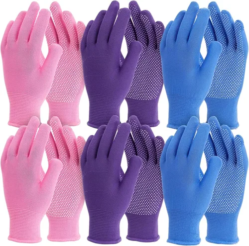 Juvale Guantes de jardín para mujer, 6 pares (12 unidades), rosa, morado y azul, guantes de jardinería a prueba de espinas y resistentes a los