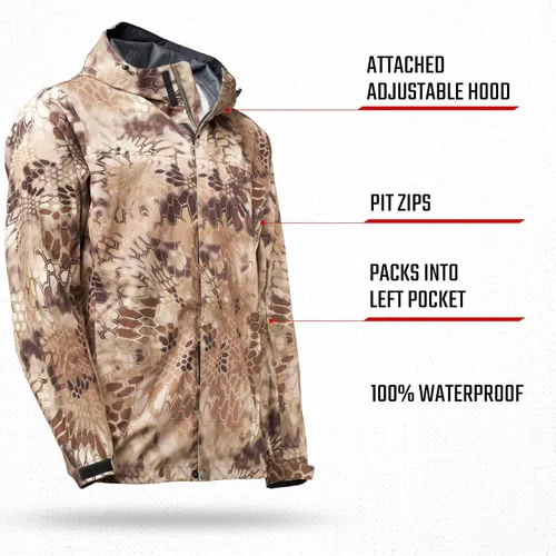 Miniatura 3 de Kryptek Men's Jupiter Waterproof, Breathable, Packable Camo Hunting Jacket