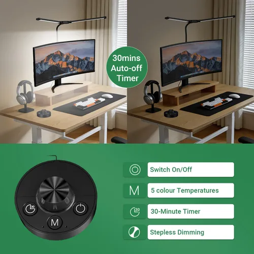Miniatura 5 de LED Desk Lamp with Clamp, 23.5-31.5 Inches, Black 24W, 75 Lighting Modes, Flexible Neck Design, Telescopic Height, For Home Office Study Work