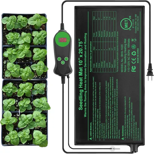 Bestio Juego combinado de tapete térmico de plántulas con termostato, 10 x 20.75 pulgadas, certificado UL y MET, tapete de calefacción para plantas