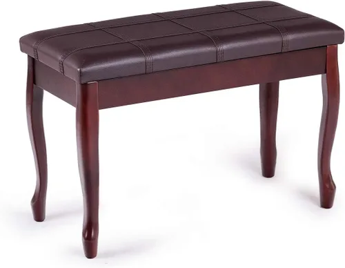 GOFLAME Taburete de banco de piano con cojín acolchado y almacenamiento de música, asiento de piano resistente con asiento acolchado de piel Marrón