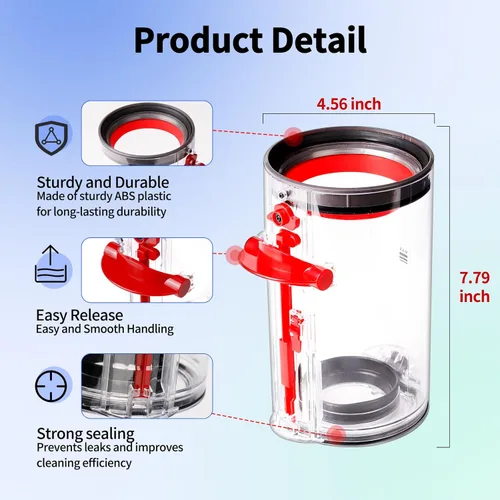 Miniatura 3 de keluke - Contenedor de repuesto de 7.79 pulgadas compatible con Dyson V10 SV12 y Absolute Clear dirt cup replaces part 969509-01. Fits V10 Animal