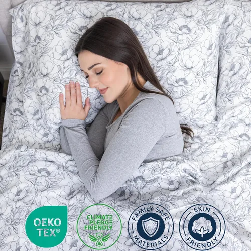 Miniatura 5 de Juego de sábanas con estampado floral en blanco y negro para cama individual – Juego de 3 piezas de sábanas florales súper suaves con sábana bajera