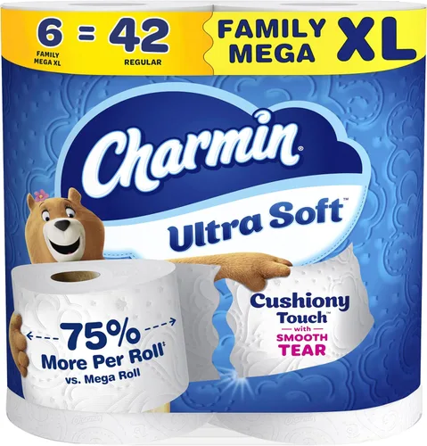 Charmin Papel higiénico ultra suave al tacto, 6 rollos Mega XL familiares = 42 rollos regulares