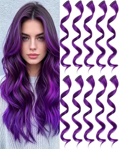 Miniatura 14 de 10 extensiones de cabello sintético rizado y ondulado negro con clip, reflejos de fiesta de neón arcoíris, accesorios de cabello coloridos