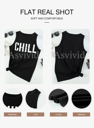 Miniatura 4 de Asvivid - Camisetas sin mangas para mujer, holgada, con cuello redondo, estampado de letras, diente de león, para verano, casuales