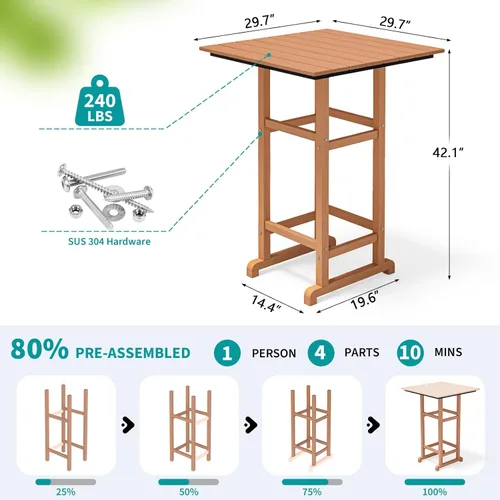 Miniatura 4 de nevilywood Adirondack - Juego de 5 sillas altas de bar, juego de 4 sillas de bar Adirondack con mesa, muebles de patio de polietileno de alta Teca