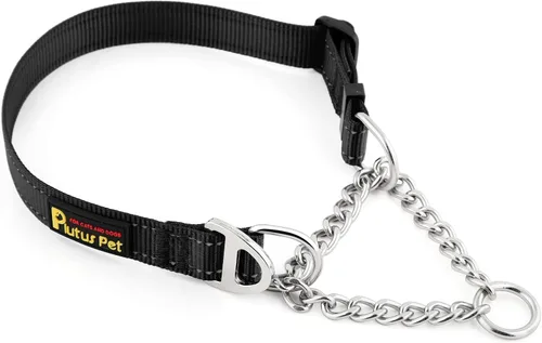 Miniatura 11 de Plutus Pet Martingale - Collar para perro con cadena de acero inoxidable y nailon reflectante, collar de entrenamiento ajustable sin tirones