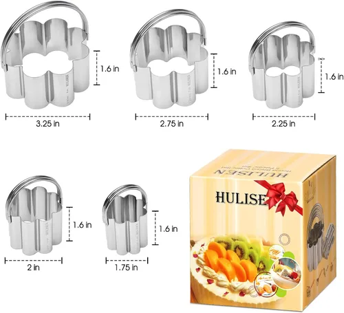 Miniatura 4 de HULISEN Juego de cortador de galletas de flores (5 piezas/juego), cortador de galletas de acero inoxidable con borde festoneado con asa, juego
