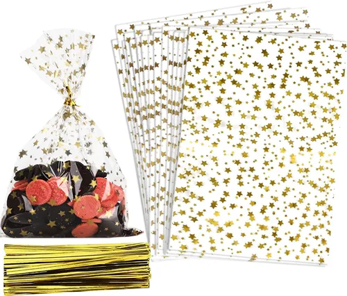 Miniatura 44 de 100 bolsas de regalo de celofán con estampado de estrellas, de 6 x 10 pulgadas, bolsas de regalo de celofán, bolsas de regalo de fiesta, bolsas