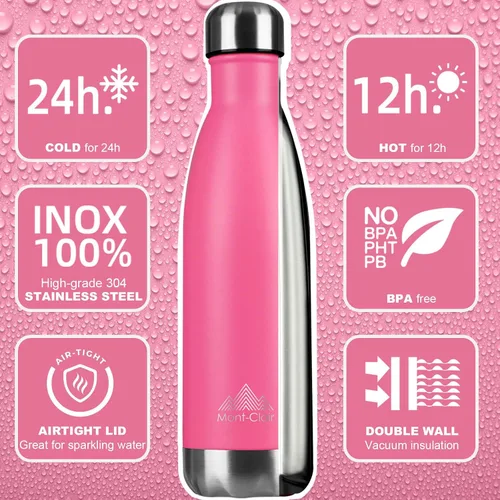Miniatura 2 de Mont-Clair H2O - Botella de agua de acero inoxidable aislada al vacío, sin BPA, botella de bebidas frías 12 horas y calientes las 24 horas, metal