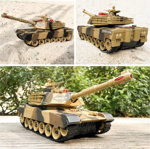 Miniatura 5 de Haktoys Tanque de batalla a control remoto a control remoto a escala 1:24, juguete militar con disparo infrarrojo, torreta giratoria, luces